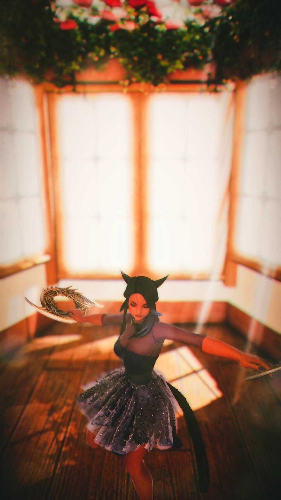R'amai dancing in the sunlight with chakrams